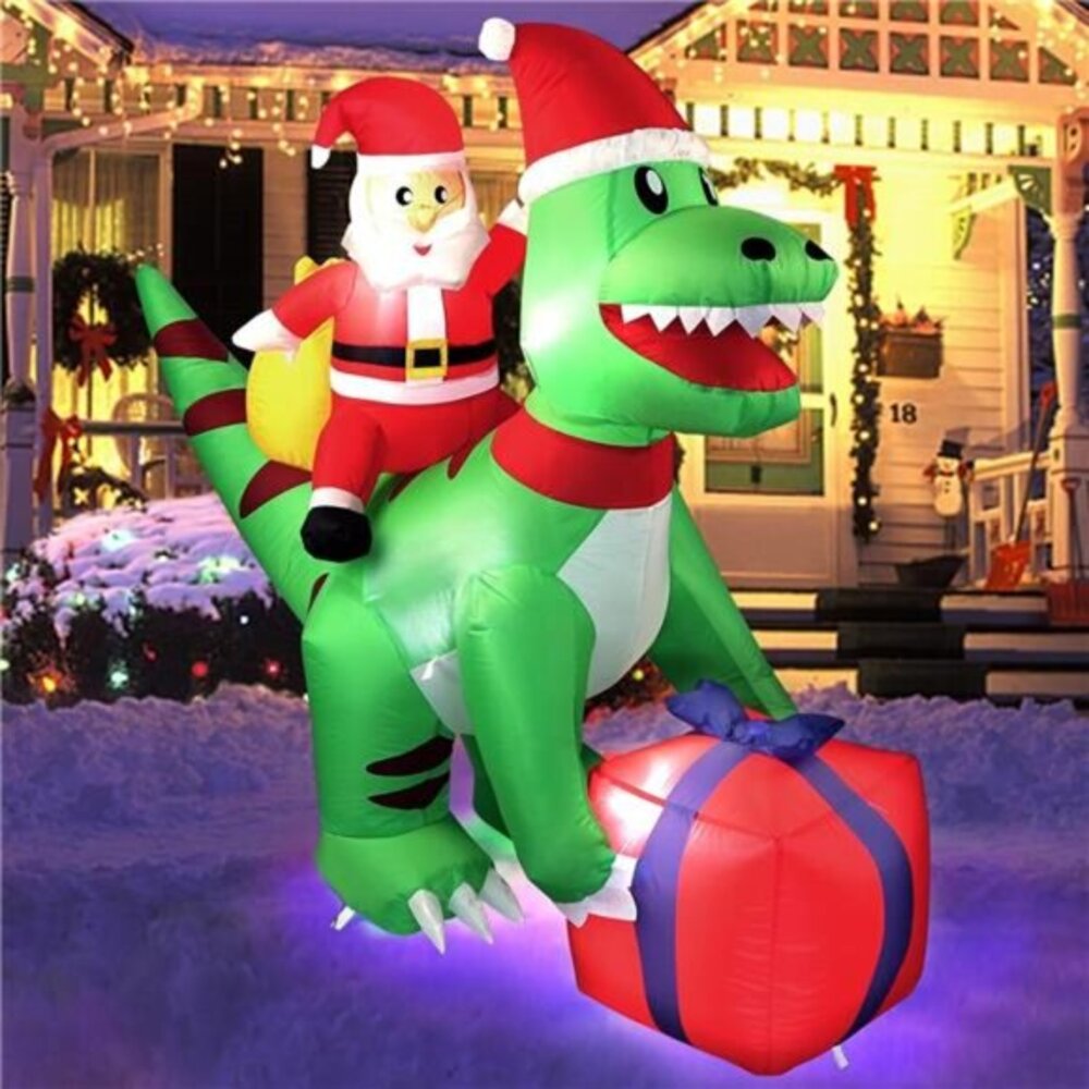 5FT Christmas Inflatables Decorations Dinosaur Santa Claus, Indoor Outdoor